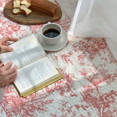 多功能法國風縫線棉質地毯 L號, 紅色的