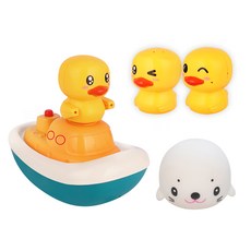 Laho Kids 海盜鴨船+沐浴玩具組 隨機出貨, 混色