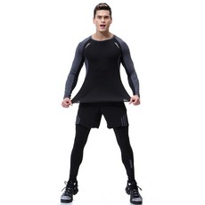 나야스타일 남성용 헬스복 긴팔티+반바지+레깅스 세트 M3SET-143-1