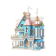 WOODABLE 藍色大宅邸 迷你屋 DIY 套組 HE08, 混合色, 1個
