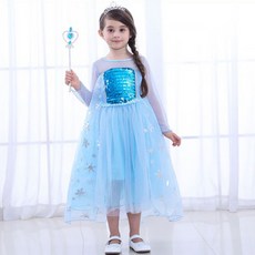 Nrkiz 女童冰雪公主閃亮雪裙+皇冠+桿組