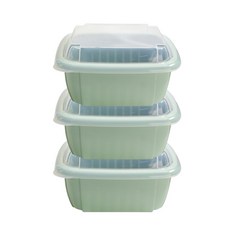 有蓋多功能瀝水籃 搖拌碗 3入, 綠色