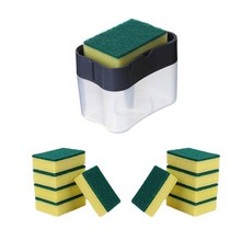 O-ON 廚房清潔劑半自動按壓瓶 灰色 + 基本雙面菜瓜布 10入, 混合色, 1套