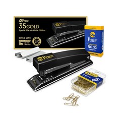 Peace Tools 35 金色釘書機 + 金色迴紋針 + 33號補充釘 套組, 黑色, 1套