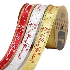 POPO FANCY 金屬樹木標誌聖誕緞帶 3款組 25mm, 金色, 銀色, 紅色, 13.7m