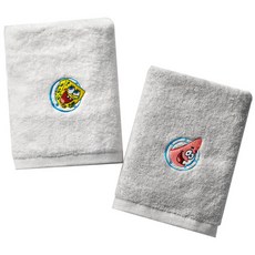cotton lab 海綿寶寶圖案40支精梳棉毛巾 250g 2款, 白色, 灰色, 1套