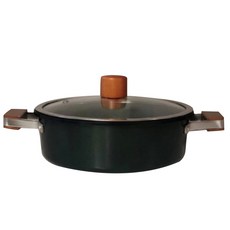 ALma 木質雙耳陶瓷不沾淺湯鍋+玻璃鍋蓋, 22厘米, 混色