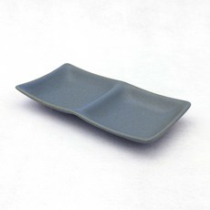 手工陶瓷2格小菜分格盤, 鋼藍色, 1個