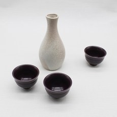 陶瓷彩色德利瓶 白色 + 酒杯 紫色 套組, 1套, 德利瓶 + 酒杯 3入