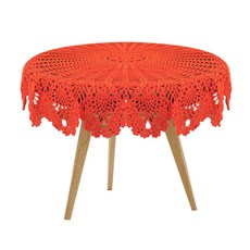 Market感性 鉤針針織編織圓形桌布, 朱紅色, 75~80cm