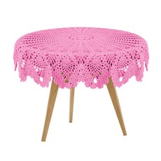 마켓감성 크로쉐 니팅 뜨개질 라운드 식탁보, 핑크, 75~80cm, 1개