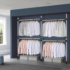 리우리빙 국내 생산 4단 조절 행거 + 집게 세트, 블랙앤화이트