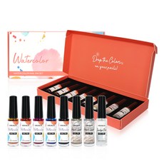 withshyan 水彩指甲油組合, 5種水彩指甲油+暈染+珠光眼線金+銀, 1套
