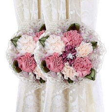 I Love Home 蕾絲花朵流蘇窗簾綁帶 17 x 17 cm, 玫瑰, 2個