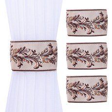 Ilovehome 刺繡魔鬼氈窗簾綁帶 48 x 9 cm, 葉子棕, 4個