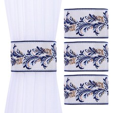 Ilovehome 刺繡魔鬼氈窗簾綁帶 48 x 9 cm, 葉子象牙白, 4個