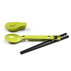 Litoria 附蓋二合一湯筷組, 綠色, 湯匙+筷子+收納盒, 1組
