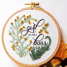 刺繡DIY組 15cm, 1套, 黃色花 (n77)