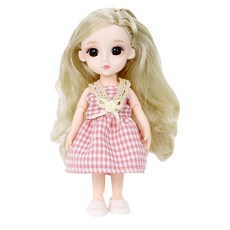 happy play Julie可動式人形玩偶, 06格紋粉色連衣裙