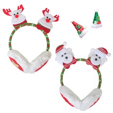 PARTYSHOW 高級聖誕髮箍耳罩2款 + 聖誕老人尖帽髮夾2款組合, 髮箍耳罩(魯道夫, 小熊), 髮夾(綠色, 紅色), 1套
