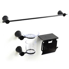 浴室衛生紙架 + 肥皂架 + 毛巾架 + 漱口杯組 YB-2400, 黑色, 1套