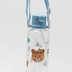 iNDi BEAR 小熊印花吸管水壺+背帶, 天藍色, 380ml