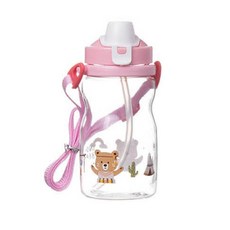 인디베어 어린이집 트라이탄 빨대 물병 + 뚱이 어깨끈, 핑크, 350ml, 1개