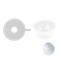 Design&Ku 嬰兒矽膠吸盤碗+蓋子+固定墊, 白色（容器）、灰色+米色（墊）