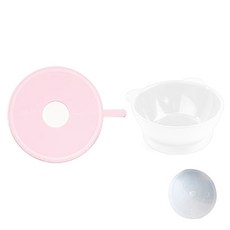 Design&Ku 嬰兒矽膠吸盤碗+蓋子+固定墊, 白色（容器）、粉色+白色（墊）