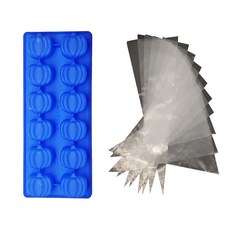 南瓜造型矽膠模具 12格 2入+塑膠擠花袋 10入, 混色, 1套