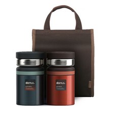 domus 保溫湯杯+手提袋, 藍色, 紅色金屬