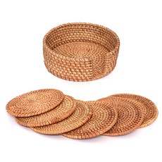 My Plant藤編杯墊 圓形室內擺飾 6入組, 單色