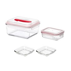 Glasslock 手提式食品保鮮盒 2.7L+400ml+碟子 2入, 1套