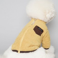바이담수미 강아지 겨울 긴팔 포켓 후리스 아우터, 머스타드, 1개