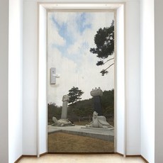 수풀 한국명소 겨울 낙산사 01 현관문 시트, 고급 엠보싱 아이보리 우드목