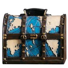 世界地圖寶物箱存錢筒, 藍色, 1個