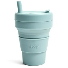 stojo 矽膠吸管摺疊飲料環保杯, Aqua, 473ml, 1個