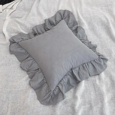 荷葉邊水洗棉坐墊, 灰色的