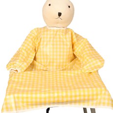 지니랑 체크 일반형 긴팔 방수 턱받이, 옐로우, 1개, 1매