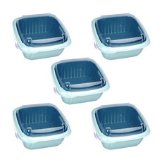 마켓감성 더블 레이어 야채 과일 세척 보관 물빠짐 바구니 5p, 스카이, 1세트