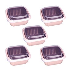 市集感性雙層蔬果清洗收納瀝水籃 5入, 粉紅色