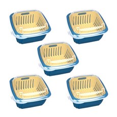 市集感性雙層蔬果清洗收納瀝水籃 5入, 深藍色