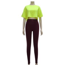 VENDIS 女款運動短袖上衣 Y006+素色9分打底褲 Y001