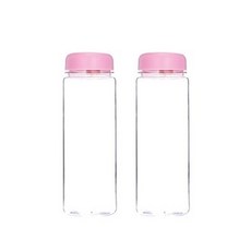 彩色瓶蓋透明水瓶 2入, 粉色, 500ml