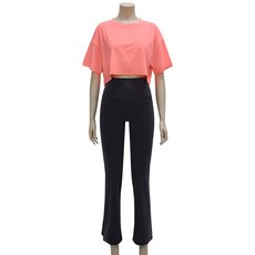 VENDIS 女款運動短版短袖上衣 Y006+9分運動喇叭褲 Y004