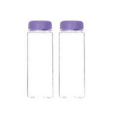 彩色瓶蓋透明水瓶 2入, 紫色, 500ml