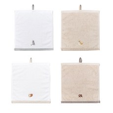 ssueim 圖案刺繡廚房抹布 4入組, 貓，柴犬，麵包，椒鹽脆餅, 1套