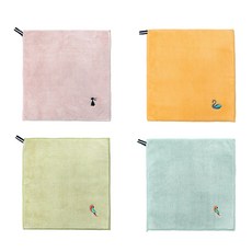 ssueim 動物刺繡廚房抹布 4入組, 粉色、黃色、綠色、藍色, 1套