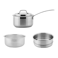 單柄304不鏽鋼3層蒸煮鍋組, 單色, 單柄蒸鍋+油炸網+蒸盤