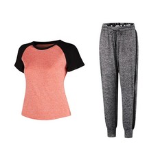 Naya Style女款瑜珈服短袖上衣+運動褲套裝 2215